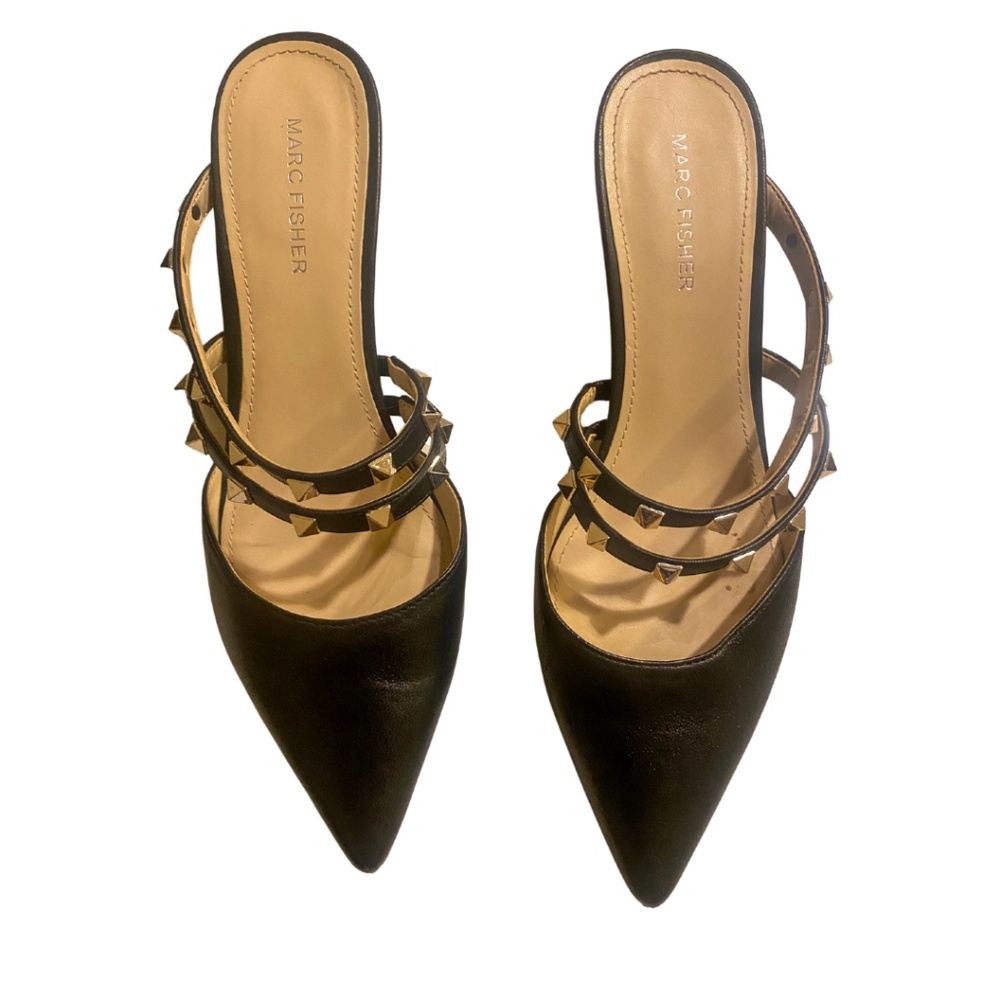 9M Marc Fisher Jonni Mules Studded Black Pointed Heels